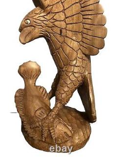 Large Hand Carved Solid Wood Eagle Statue