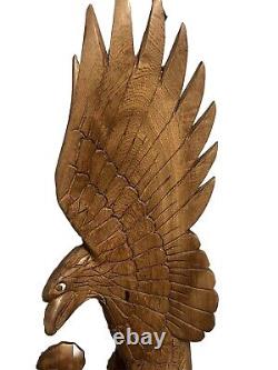 Large Hand Carved Solid Wood Eagle Statue