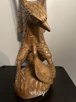 Large Hand Carved Solid Wood Eagle Statue