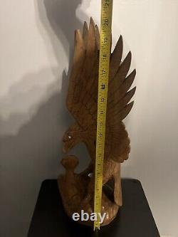 Large Hand Carved Solid Wood Eagle Statue