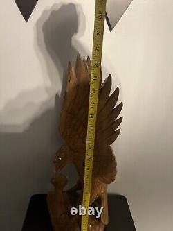 Large Hand Carved Solid Wood Eagle Statue