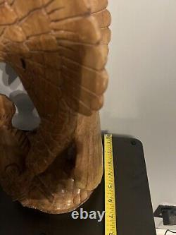 Large Hand Carved Solid Wood Eagle Statue