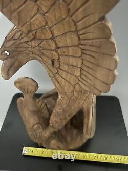 Large Hand Carved Solid Wood Eagle Statue