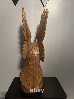 Large Hand Carved Solid Wood Eagle Statue