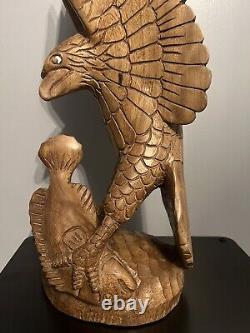 Large Hand Carved Solid Wood Eagle Statue