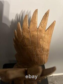 Large Hand Carved Solid Wood Eagle Statue