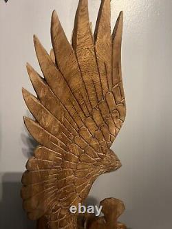 Large Hand Carved Solid Wood Eagle Statue