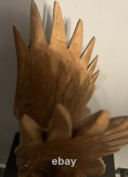 Large Hand Carved Solid Wood Eagle Statue