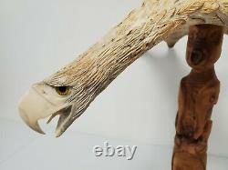 Large Native American Indian W. Bondy Hand Carved Moose Antler / Flying Eagle