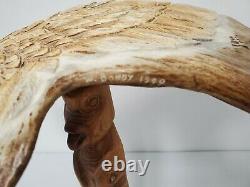 Large Native American Indian W. Bondy Hand Carved Moose Antler / Flying Eagle