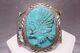Large Navajo Hand Carved Turquoise Eagle Cuff Bracelet Sterling Signed L W