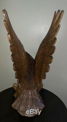 Large Over 2 Ft Tall Eagle Wood Sculpture Hand Carved Beautiful