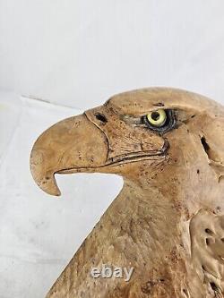 Large Vintage Hand Carved Burl Maple Detailed Bald Eagle Signed Wall Plaque