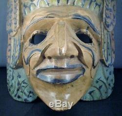 Large Vintage Hand Carved Wood Mask Mayan Warrior Aztec with Eagle