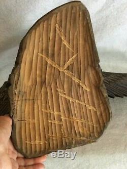 Large hand carved wooden Eagle with baby bird 38 wing span 17 tall