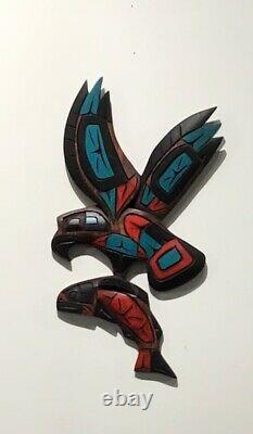 Lester EDWARDS 18.5 Eagle Coast Salish Haida Carving Hand Painted Native Art L