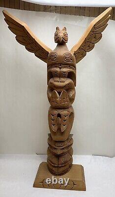 Lg 19 NW Coast Totem Pole Hand Carved by Dave Williams Eagle Killer Whale Bird