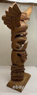 Lg 19 NW Coast Totem Pole Hand Carved by Dave Williams Eagle Killer Whale Bird