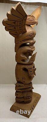 Lg 19 NW Coast Totem Pole Hand Carved by Dave Williams Eagle Killer Whale Bird