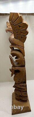 Lg 19 NW Coast Totem Pole Hand Carved by Dave Williams Eagle Killer Whale Bird