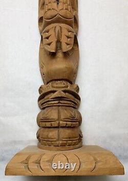 Lg 19 NW Coast Totem Pole Hand Carved by Dave Williams Eagle Killer Whale Bird