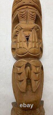 Lg 19 NW Coast Totem Pole Hand Carved by Dave Williams Eagle Killer Whale Bird