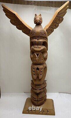 Lg 19 NW Coast Totem Pole Hand Carved by Dave Williams Eagle Killer Whale Bird