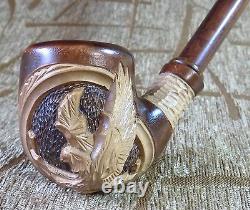 Long stem Wooden Tobacco smoking pipe Pear wood Hand Carved Eagle Gorgeous pipes