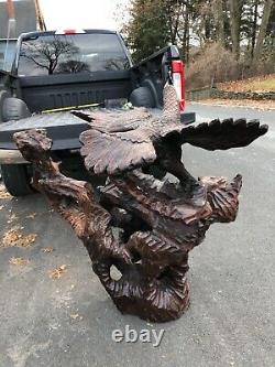 MASSIVE hand carved eagle artwork statue 48 h x 40 wing span x 15 w base