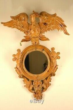 Magnificent Antique Italian Style Hand Carved Full Eagle Primitive Pine Mirror