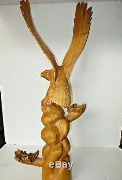 Magnificent Balinese 21 Tall Perched CARVED EAGLE Wood Root Masterful Detail