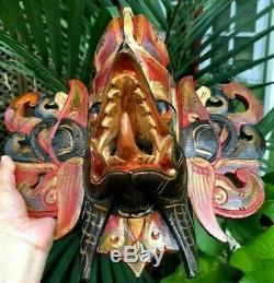 Mask Garuda Hindu Eagle Barong Bali Wood Hand Carved Painted Decor Wall Hang Art