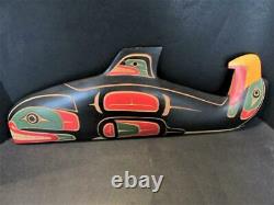 Matthew Baker Squamish Nation Canada Hand Carved Wood Whale / Eagle Sign Kt7123