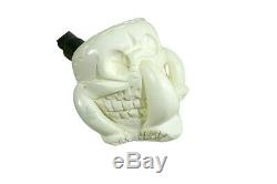 Meerschaum Pipe, Skull in Eagle's Claw Hand Carved With Case White-ish