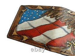 Men's 3D Genuine Leather Wallet, Hand-Carved, Bald Eagle, United States Flag