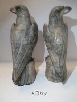 Midcentury Italy Era Hand Carved Pair of Alabaster Majestic Eagle Sculptures