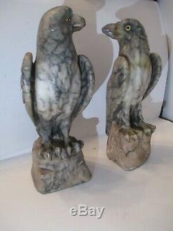 Midcentury Italy Era Hand Carved Pair of Alabaster Majestic Eagle Sculptures