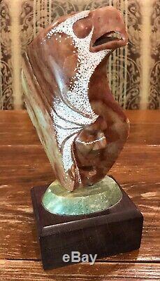 NAVAJO STONE EAGLE WARRIOR 1994 By Rodney Goodluck HAND CARVED SCULPTURE 8 Tall