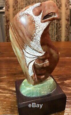 NAVAJO STONE EAGLE WARRIOR 1994 By Rodney Goodluck HAND CARVED SCULPTURE 8 Tall
