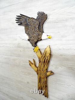 NEW! Hand Carved BALD EAGLE ready to FLY Wall Art Chainsaw Wood Carving