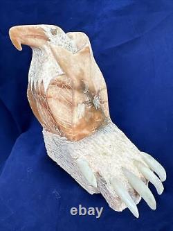 Native American Hand Carved Stone Statue of Hunter, Eagle and Bear Paw Very Rare