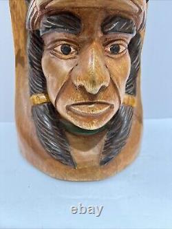 Native American Tribal 3-Face, Eagle TOTEM POLE Hand Carved/Painted 20.5 Tall