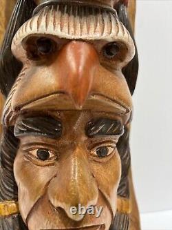 Native American Tribal 3-Face, Eagle TOTEM POLE Hand Carved/Painted 20.5 Tall