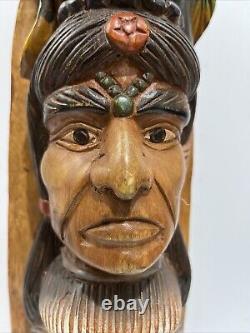 Native American Tribal 3-Face, Eagle TOTEM POLE Hand Carved/Painted 20.5 Tall