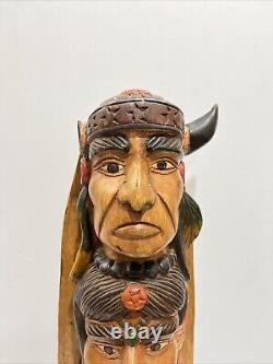 Native American Tribal 3-Face, Eagle TOTEM POLE Hand Carved/Painted 20.5 Tall