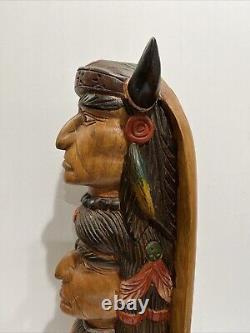 Native American Tribal 3-Face, Eagle TOTEM POLE Hand Carved/Painted 20.5 Tall