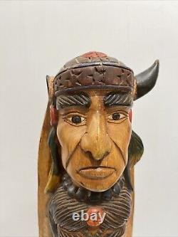 Native American Tribal 3-Face, Eagle TOTEM POLE Hand Carved/Painted 20.5 Tall