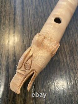 Native American Wooden Flute Hand Carved Eagle Face