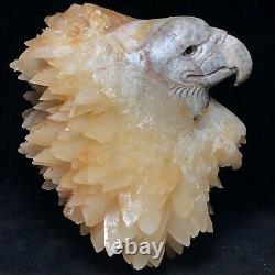 Natural Crystal Cluster Quartz Mineral Specimen Calcite Hand-carved Bald Eagle