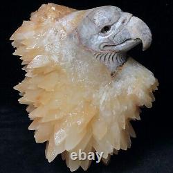 Natural Crystal Cluster Quartz Mineral Specimen Calcite Hand-carved Bald Eagle